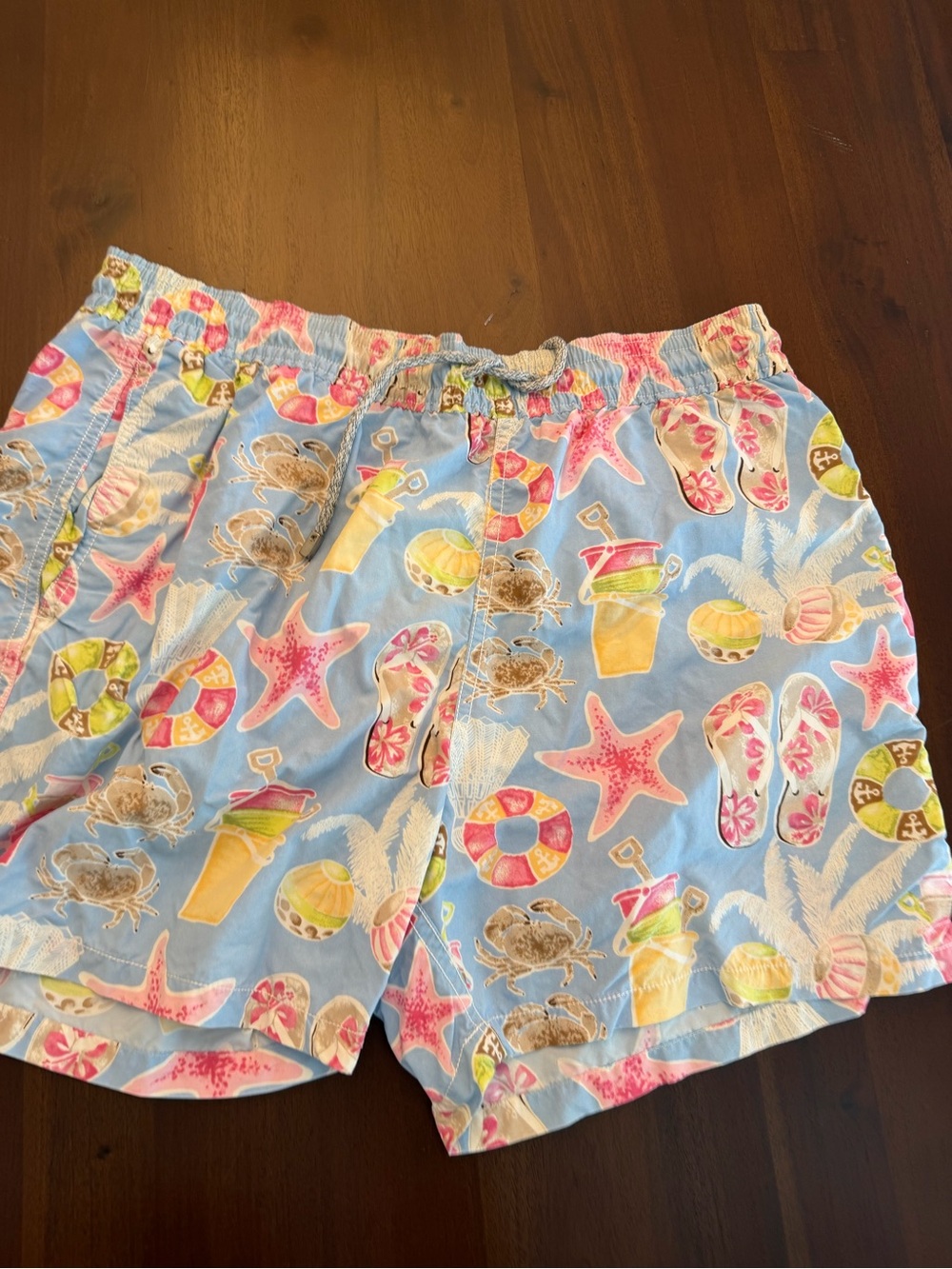 Vilebrequin Blue Swim Trunks with Pink and Yellow Tropical Motif - Picture 3 of 7
